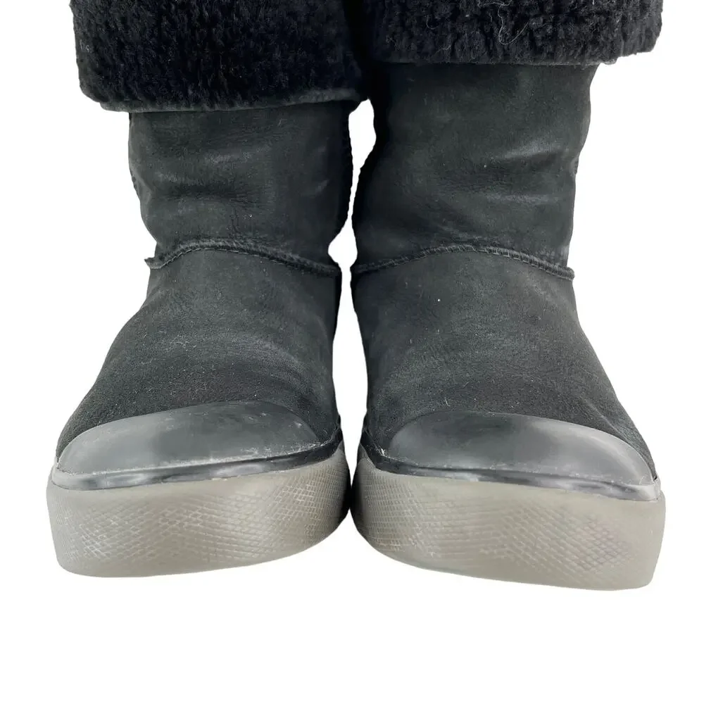 Ugg Delaine Sheepskin Boots 7 Black 1886 Fold Over